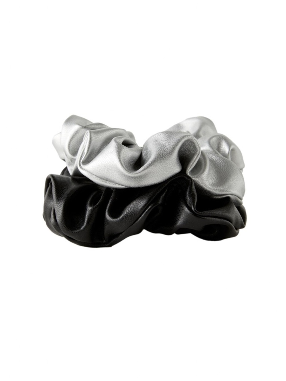 Zara Black and Silver Faux Leather Scrunchie Set